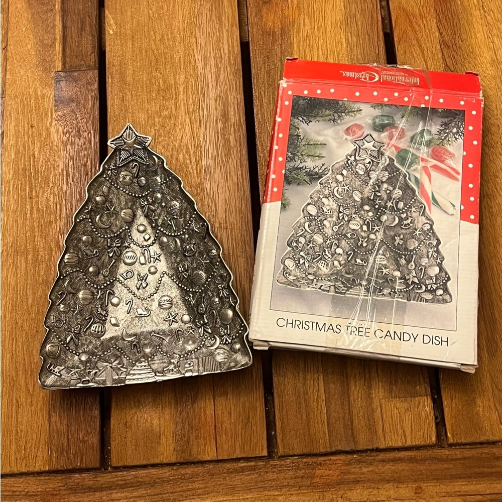 Vintage International Silver Company Christmas Tree Candy Dish with Original Box